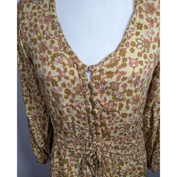 Barefoot Blonde Joni Play Dress Neutral Floral With Drawstring Waist - Picture 8 of 9